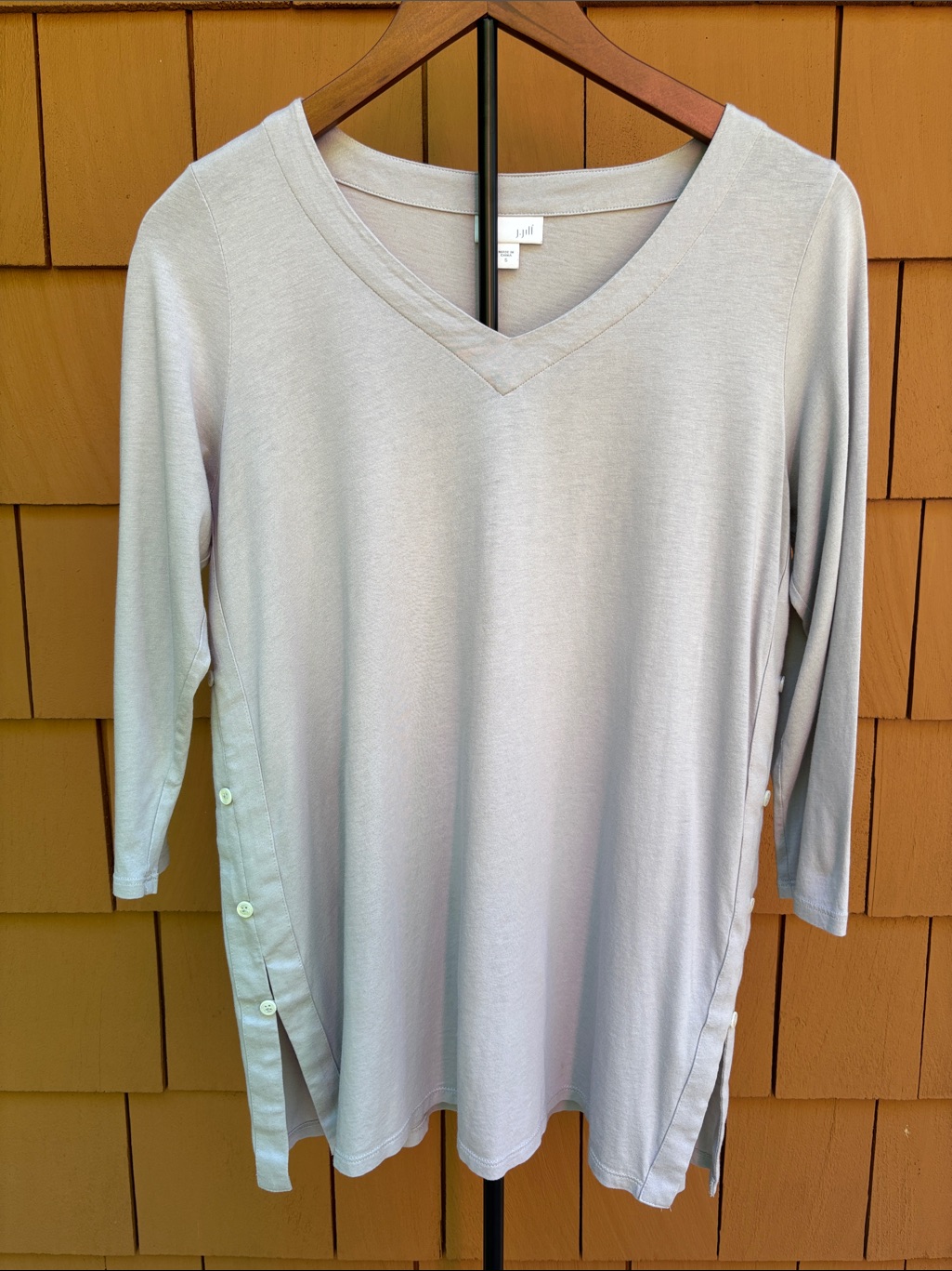 J Jill | Grey 3/4 Sleeve Tunic V Neck Minimalist Side Buttons Casual | Size S